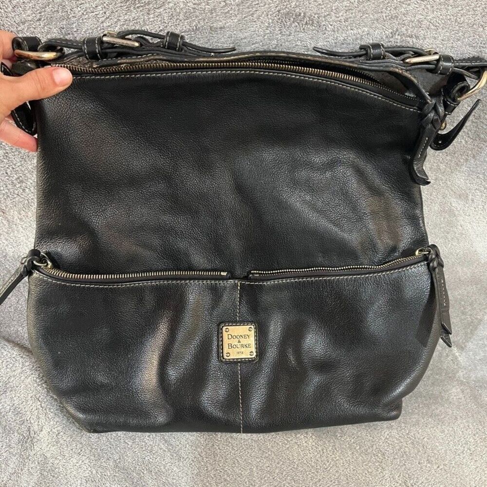 VTG Dooney & Bourke Womens Dillen Large Shoulder Hobo Bag Black Pebbled Leather - Picture 12 of 16